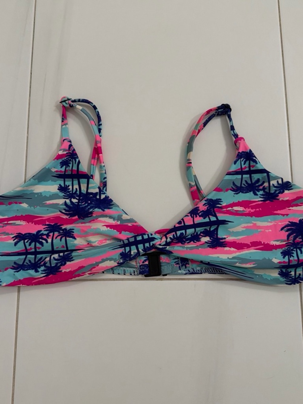 Blackbough Pink & Teal Palm Print Bikini Top